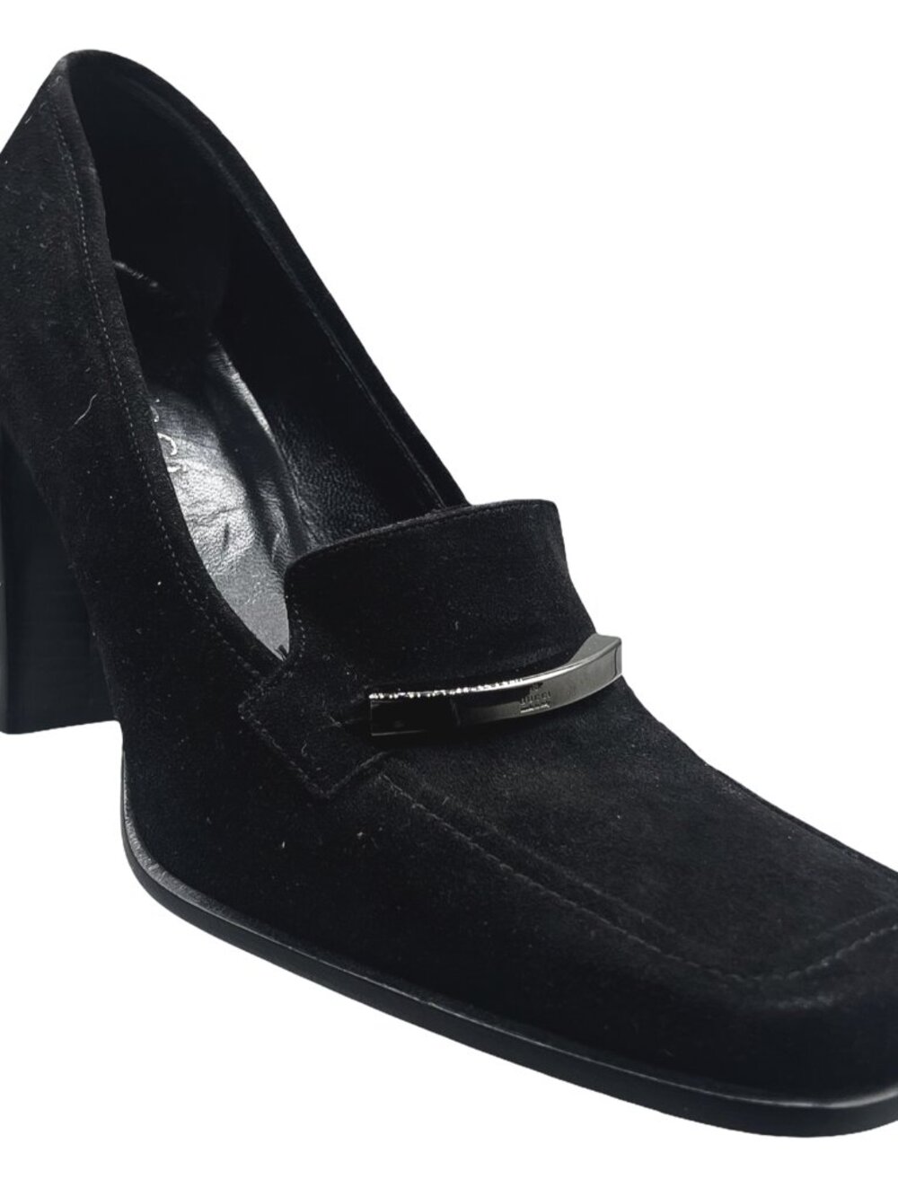 Gucci‎ Tom Ford Black Suede Square Toe Block Heel Loafer Pump EU 39.5
